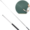 Stainless steel telescopic teacher pointer with a black grip and a demonstration of its use.