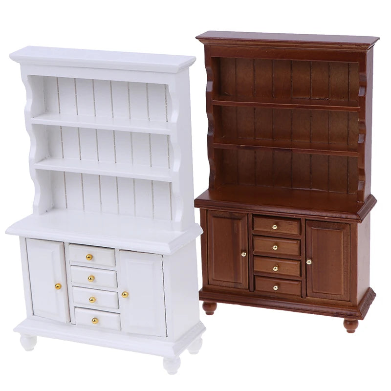 1/12 Scale Dollhouse Wooden Bookcase Cabinet with Drawers