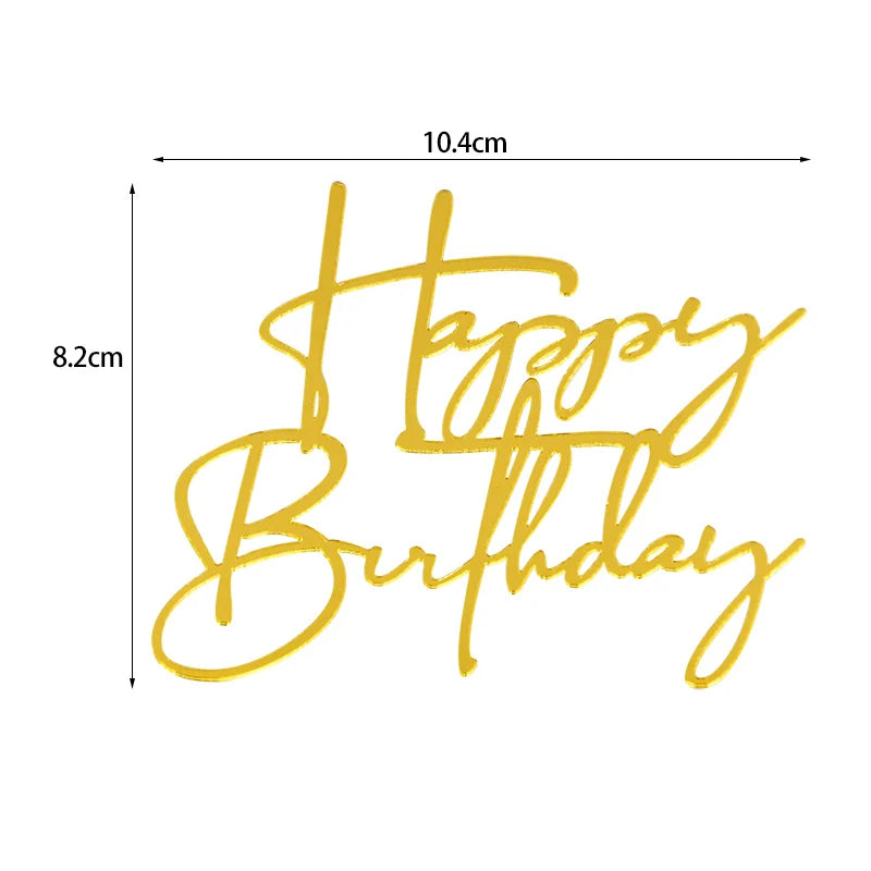 Golden Acrylic Happy Birthday Cake Topper