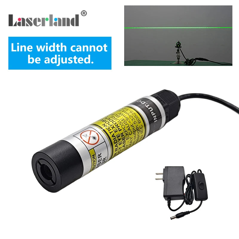 A black laser module with an input connector and cable, used for line width adjustment.