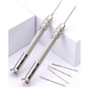 A set of leather sewing awls with replaceable needles shown against a white background.