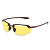 Rimless polarized sports sunglasses with a brown frame and yellow lenses