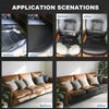Before and after comparison showing the repair of a leather surface using self-adhesive faux leather repair tape.