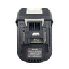 Black battery adapter for Makita 18V tools, featuring a connector and output specifications.