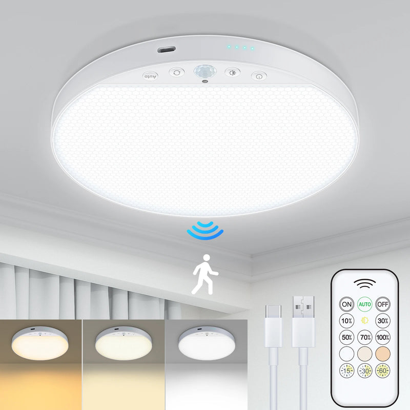 Rechargeable Motion-Sensor Ceiling Light with Remote Control