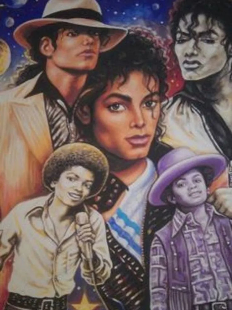 A collage of Michael Jackson featuring various artistic styles and portraits.