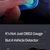 A hand touches a blue light on a vehicle, demonstrating the OBD2 gauge feature of a Smart Fortwo device.