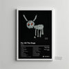 Black and white album art print featuring a stylized monster face on a canvas.