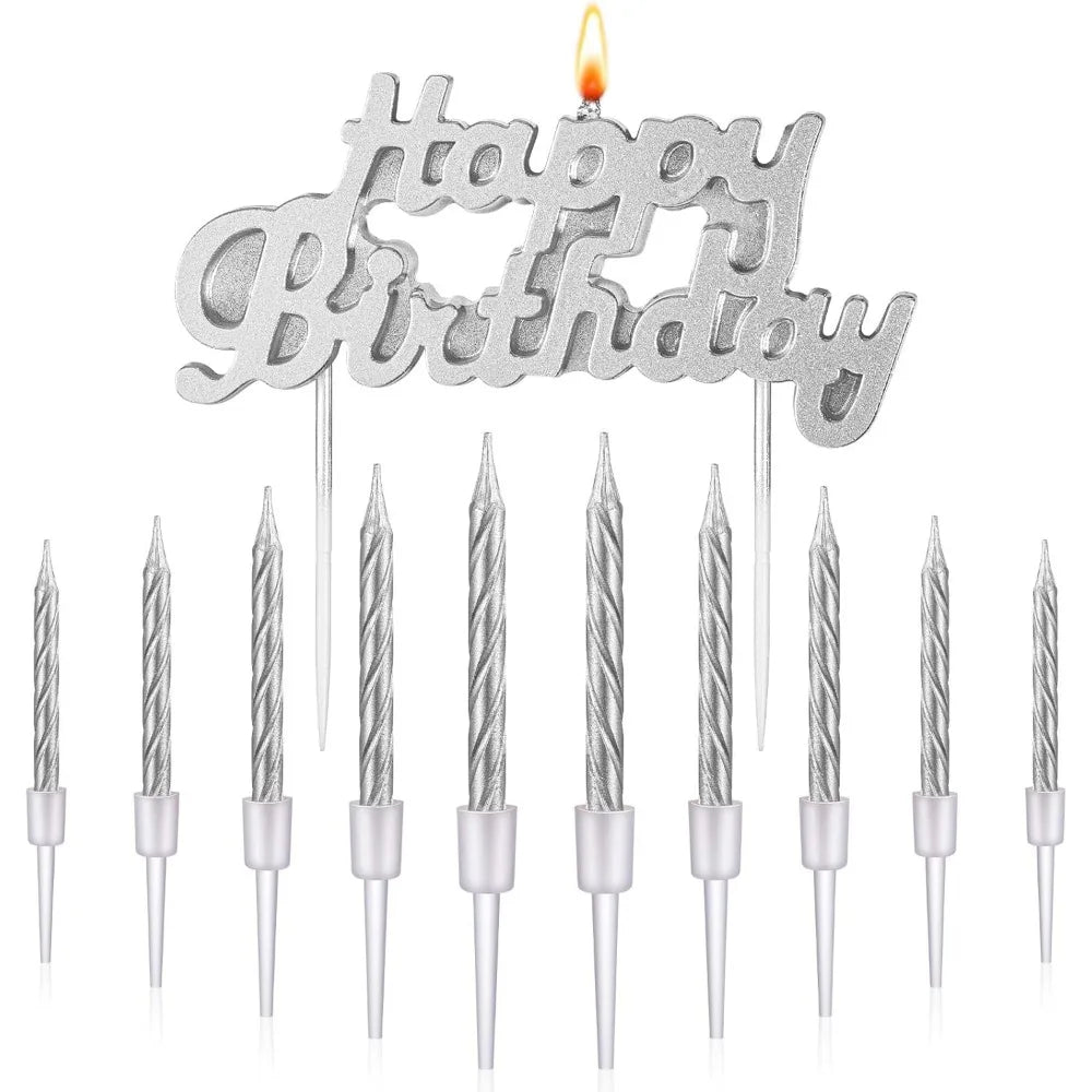 Spiral Birthday Cake Candles, Set of 6 Long Thin Decorative Candles for Cakes and Desserts