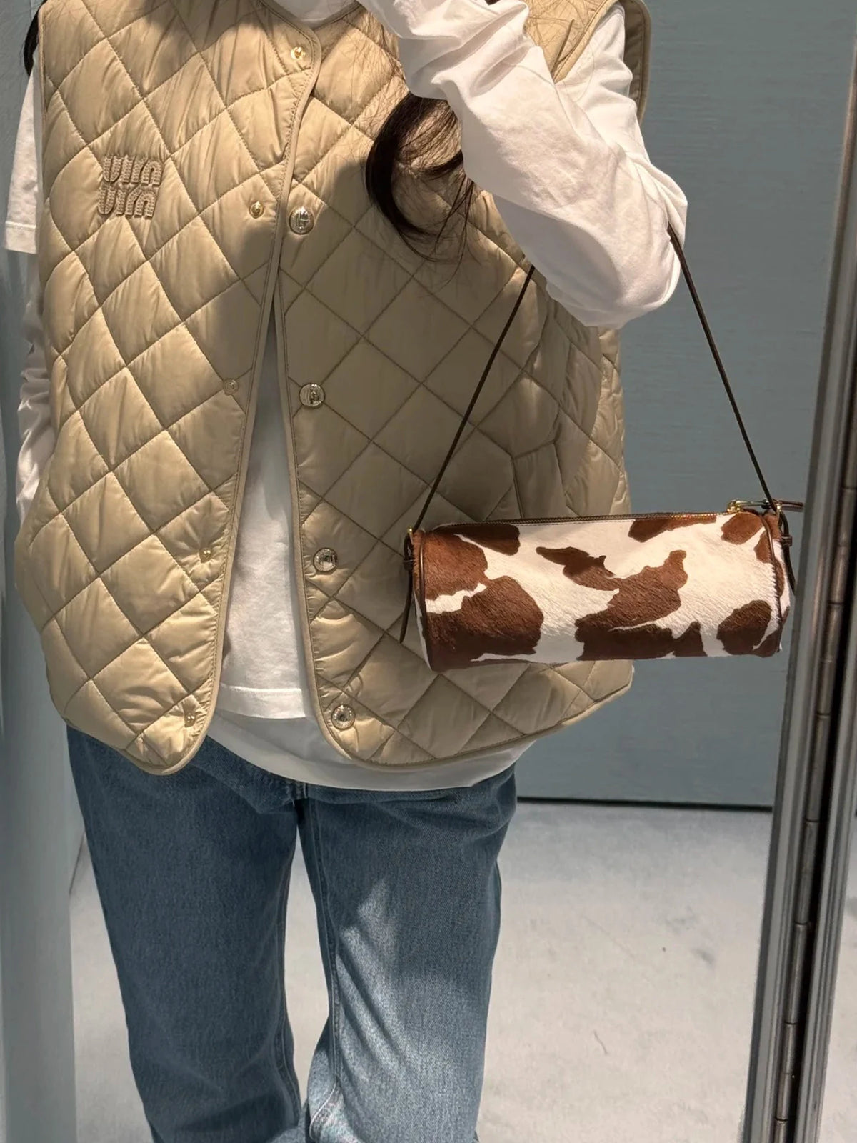 Vintage Y2K Vegetable-Tanned Leather Cylinder Bag