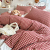 Red and Black Plaid Duvet Cover Set with Lace Embroidery