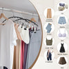 A display of various clothing items like casual trousers, shorts, jeans, bralettes, leggings, and a skirt hanging on a multi-