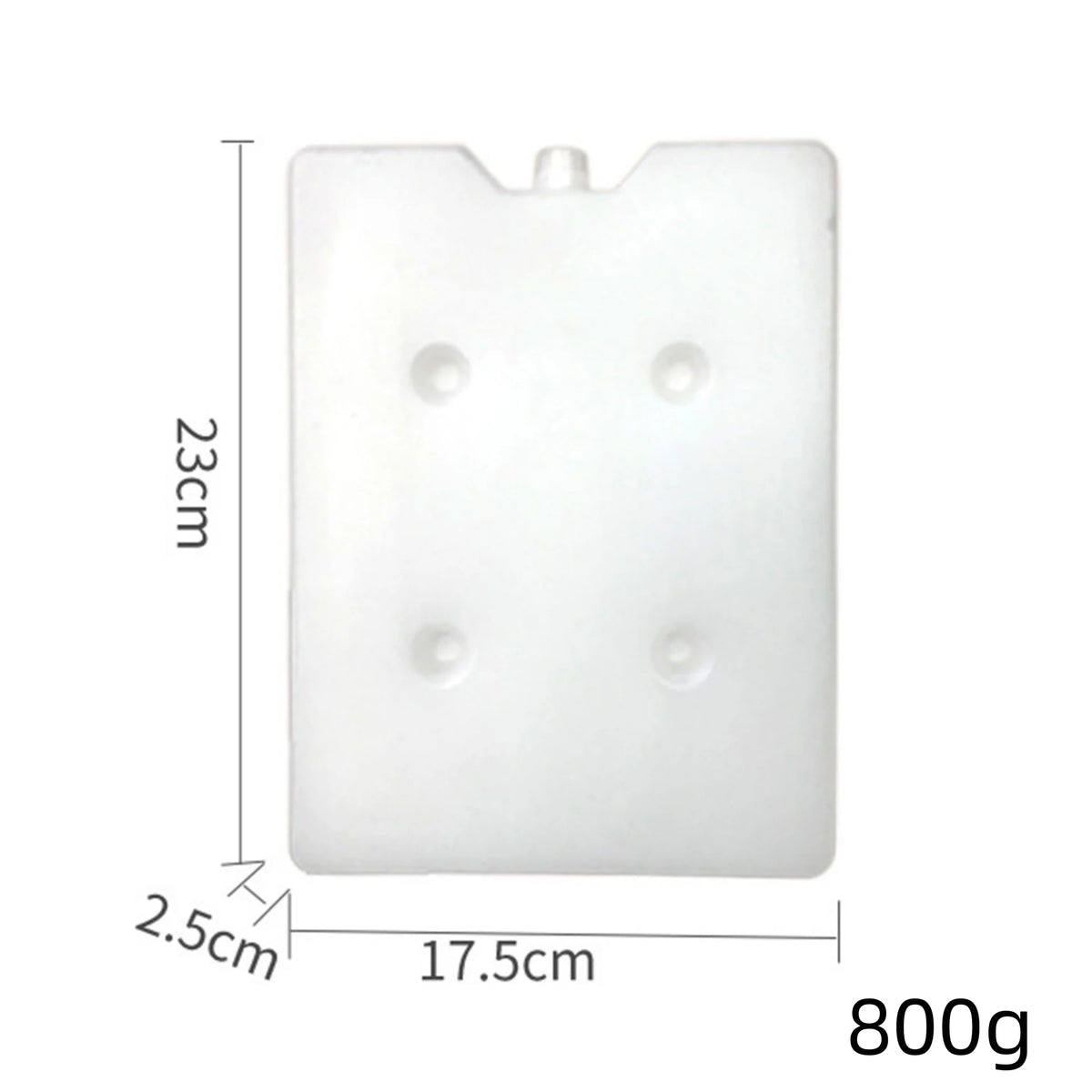 A white reusable leak-proof ice pack with a rectangular shape and small protrusions, measuring 23cm by 17.5cm and weighing 80