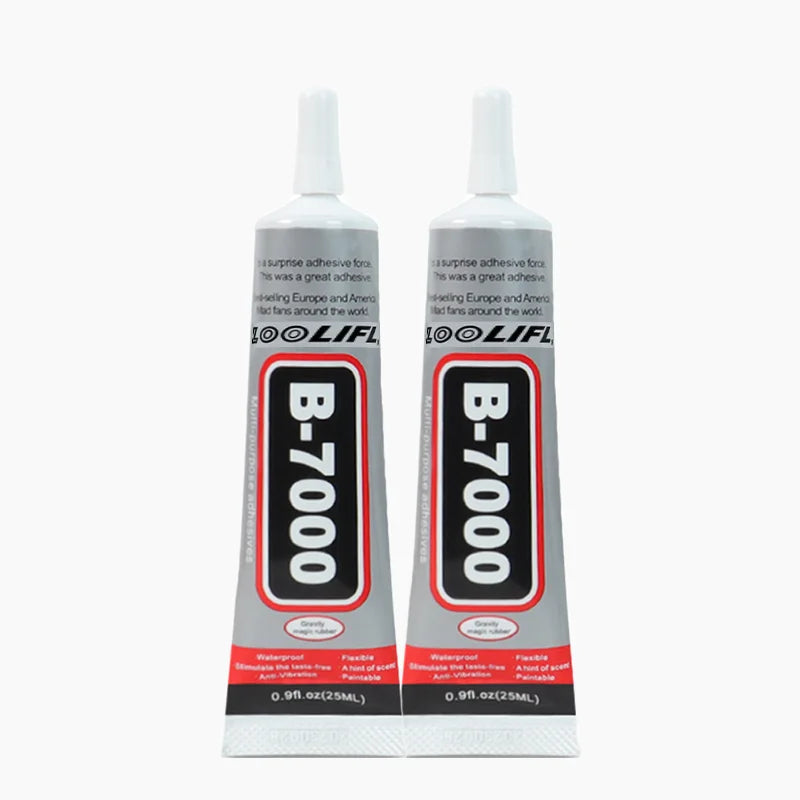 A bottle of B-7000 surprise adhesive glue with a fine tip for jewelry, crafts, and repairs.