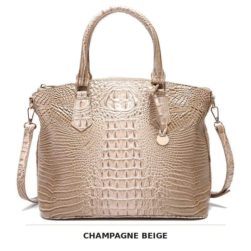 Vintage Croc-Embossed Structured Satchel Handbag