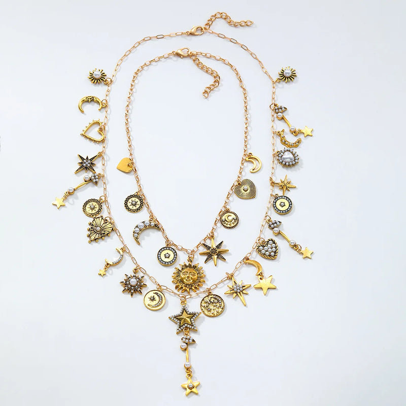 Multilayer Star & Moon Pendant Necklace