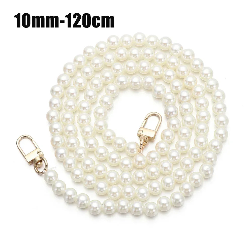 A strand of small, round white pearls used as a chain strap for bags or purses.
