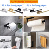 A set of five stainless steel bathroom accessories for short and long paper, including a roll holder and towel rack.