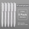 A set of five white ST push gel pens with 0.5mm fine points and a 150mm length.