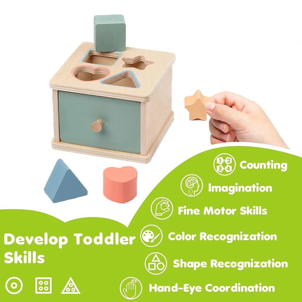 Montessori 4-in-1 Wooden Color Sorting & Shape Matching Box for Toddlers