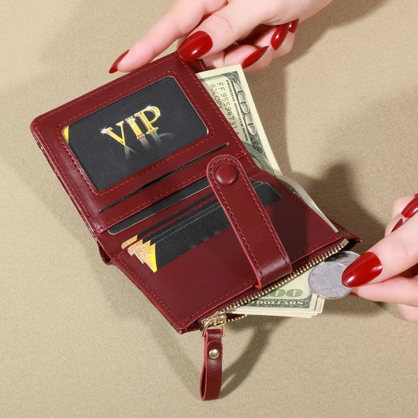 Women's Double-Zip PU Leather Wallet with Card Slots