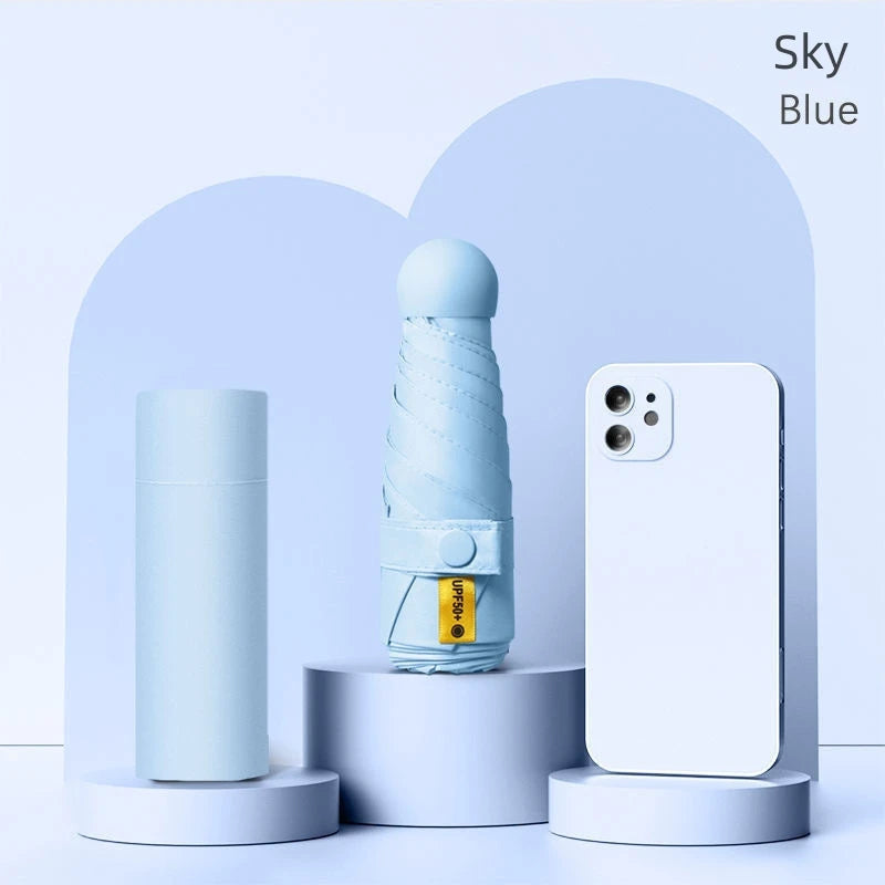 Mini Capsule Folding Umbrella with UPF 50+ UV Protection