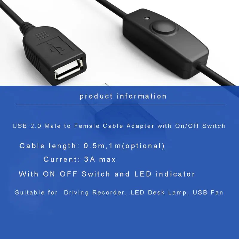 USB 2.0 Extension Cable with On/Off Switch and LED Indicator