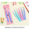 A set of colored craft tweezers for macaron color work, including various shades of pink and blue.