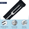 A tuning fork set featuring a metal fork, mallet, and storage bag, highlighting effortless vibration, premium alloy, and bran