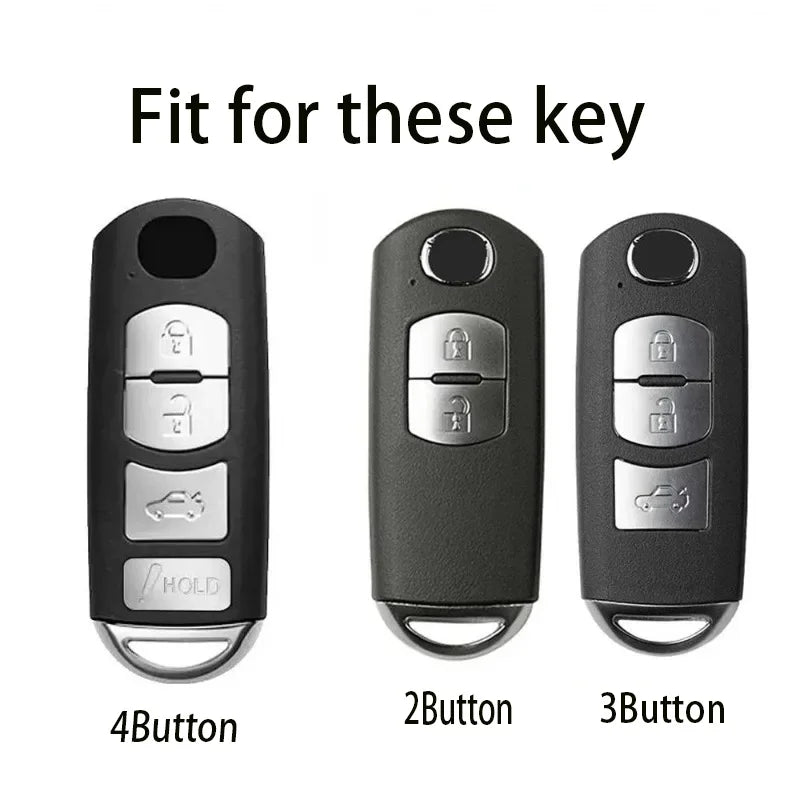 Three versions of a black TPU car key cover are shown, labeled 4Button, 2Button, and 3Button.