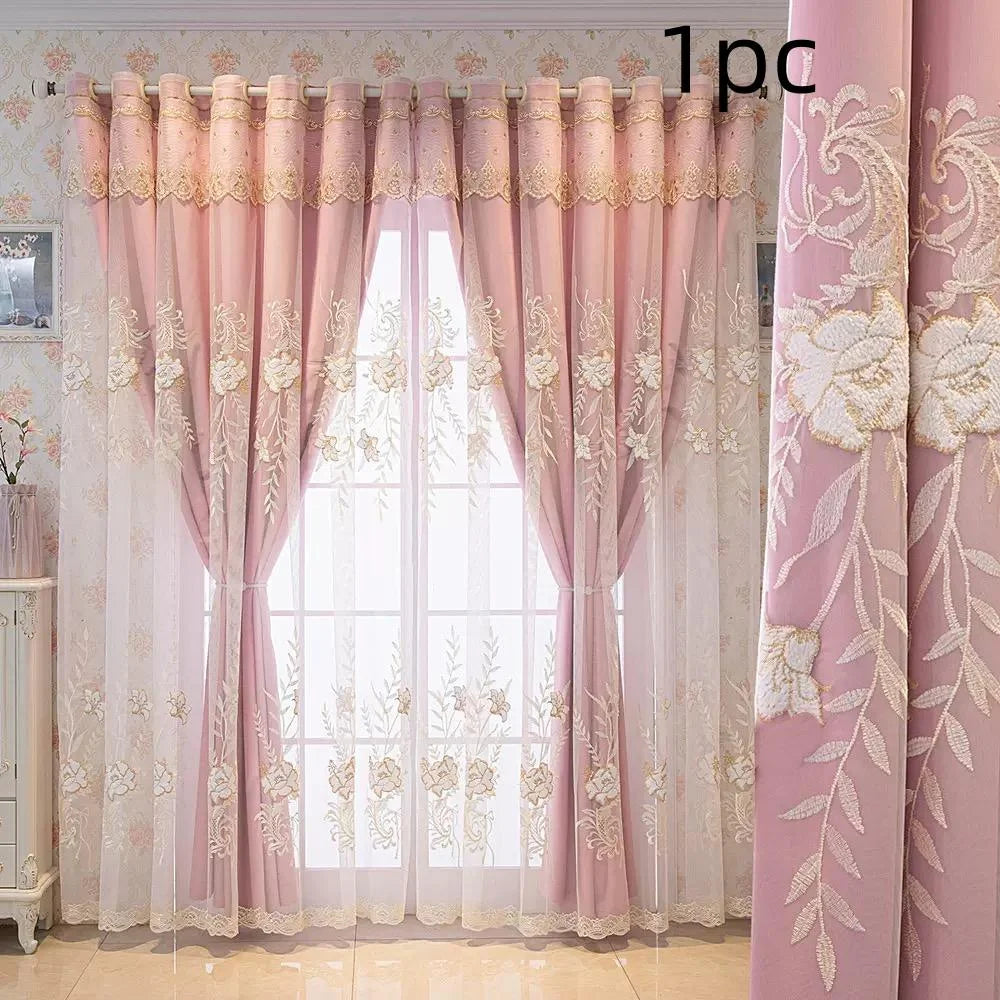 Double Layer Sheer and Blackout Curtain with Elegant Embroidery