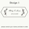 Design 1 featuring a rectangular engraved box with floral elements and the names Riley & Lucas and the date 29.08.2024