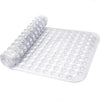 Clear non-slip bathtub mat with suction cups and a roll of mats