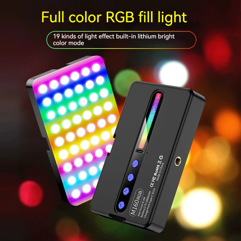 مصباح جيب محمول بتقنية LED RGB أسود بإضاءة ملونة ساطعة.