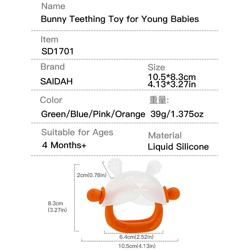 Bunny-Shaped Silicone Teether with Full-Hand Grip for Babies