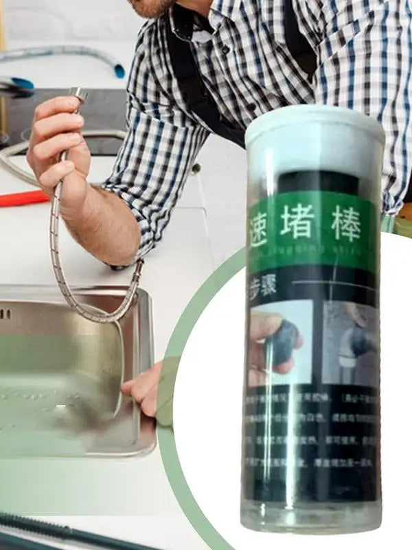 A glass jar of Multi-Surface Epoxy Putty for Quick Repairs with a hand demonstrating its use.