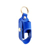 A blue PU leather inhaler case with a gold-colored keychain ring.