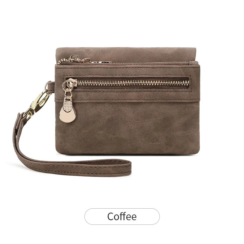 Vintage PU Leather Foldable Clutch Wallet with Wrist Strap