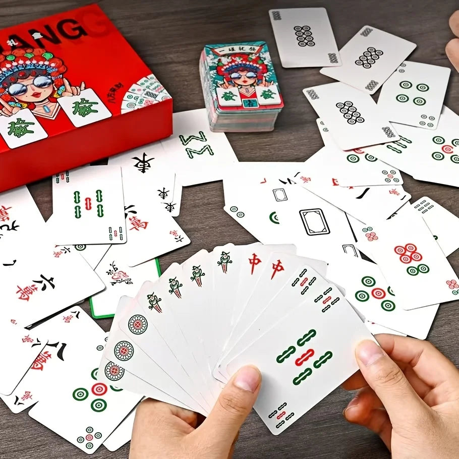 Portable Mahjong Card Set with Dice for Travel and Parties