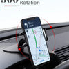 A smartphone is mounted on a car dashboard, demonstrating 360° rotation capability for navigation.