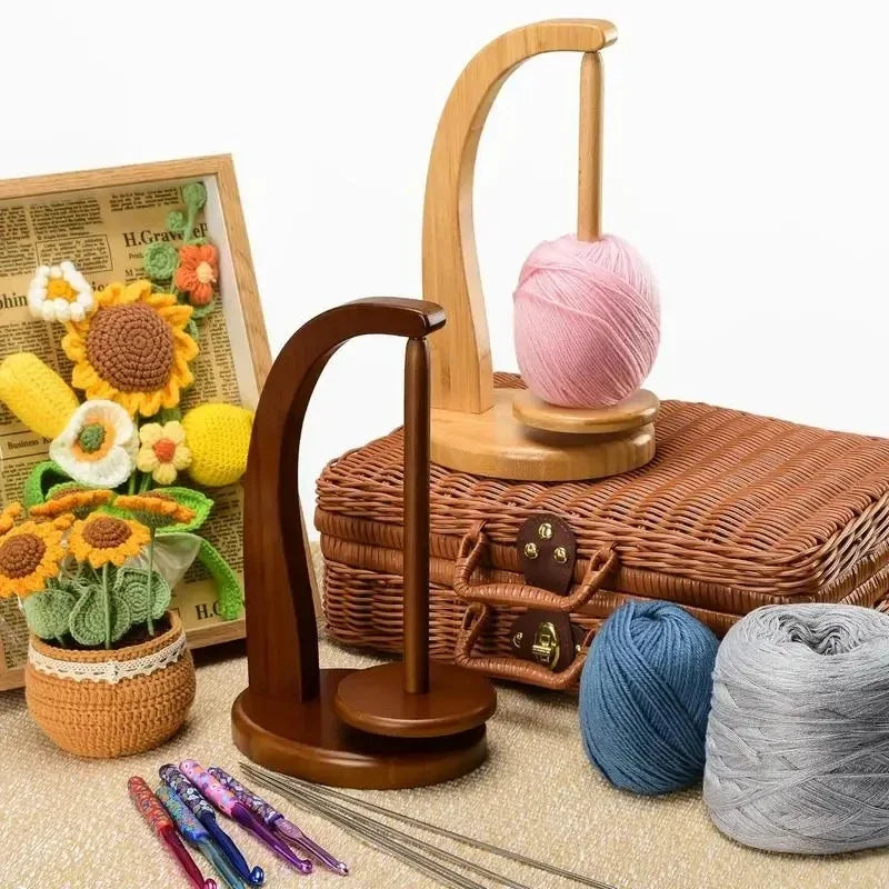 Magnetic Wooden Yarn Holder with Rotating Spindle