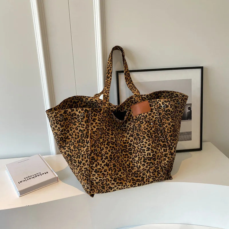Vintage Leopard Print Canvas Tote Bag