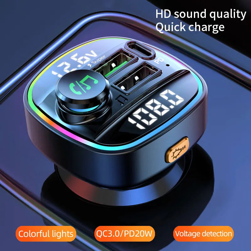 Bluetooth FM Transmitter with 22.5W Fast Charging Car Adapter