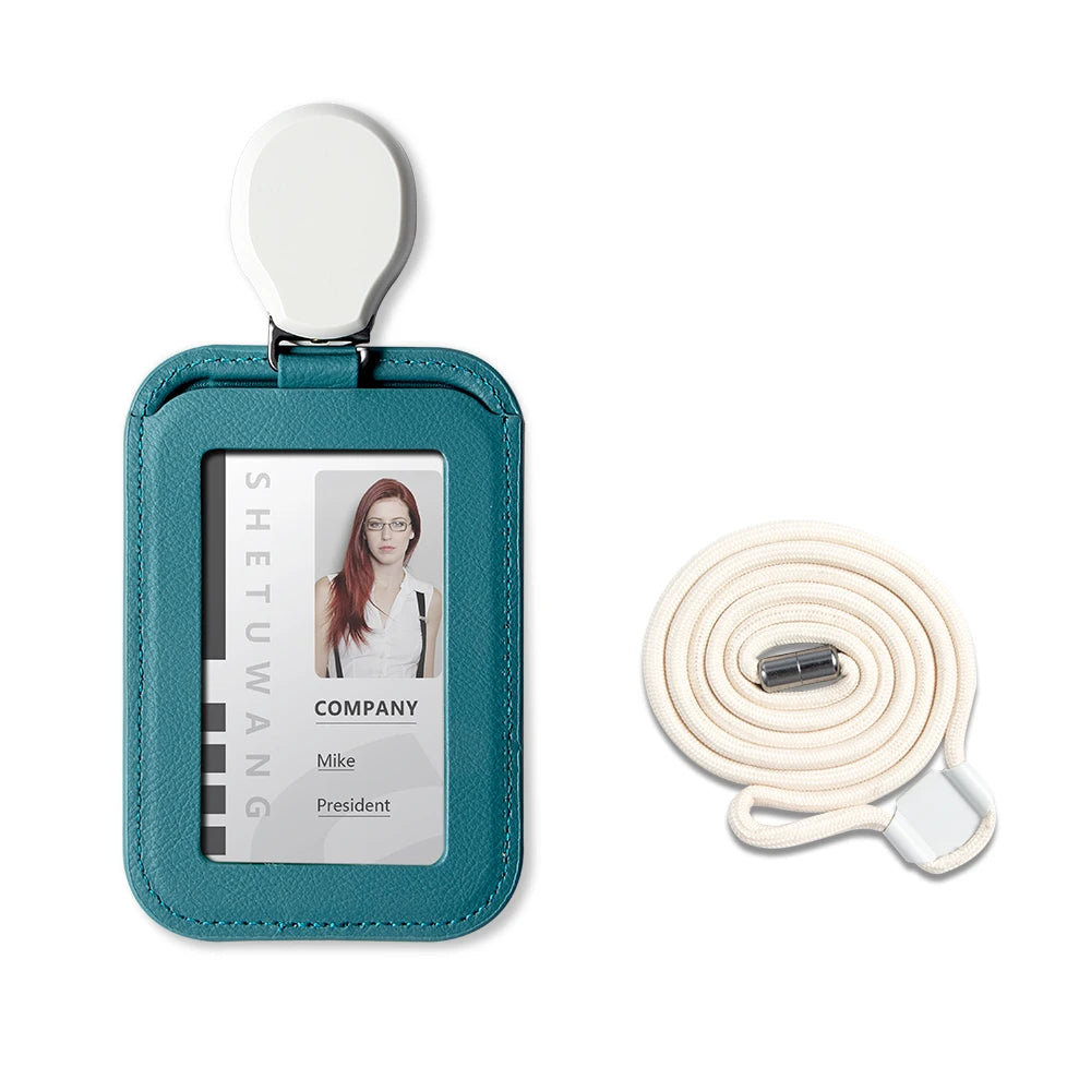 Premium Leather ID Card Holder with Adjustable Lanyard