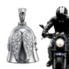 Campana de motocicleta con ángel guardián plateado y alas detalladas