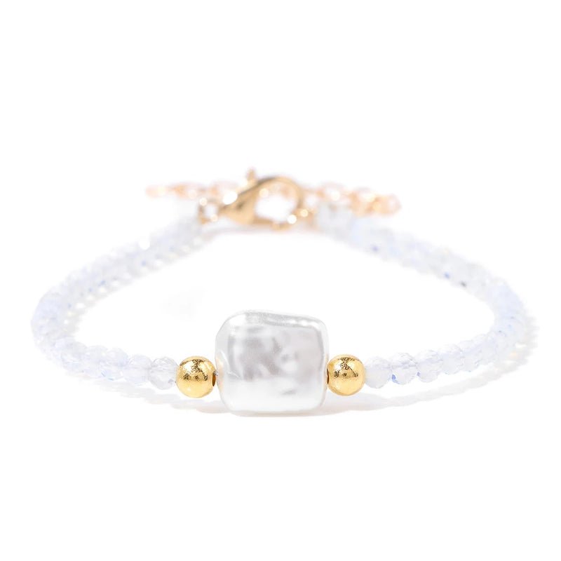 Natural Stone Bead Bracelet with Adjustable Lace-Up Closure