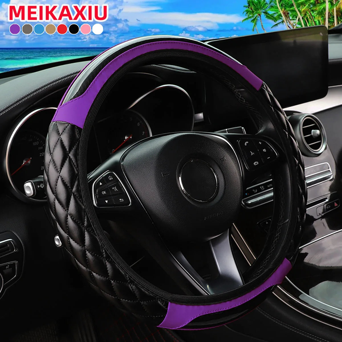 Crystal Carbon Fiber Steering Wheel Cover with 3D Embroidery