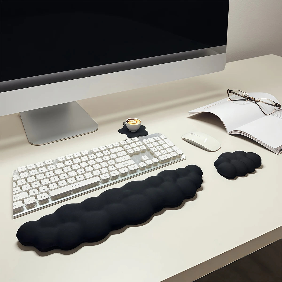Cloud Wrist Rest Set with Floral Coaster and Non-Slip Base