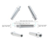 A silver handheld pneumatic sandblasting nozzle and related components shown with dimension lines.