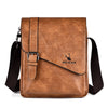 Brown vintage PU leather messenger bag for men with a black adjustable strap